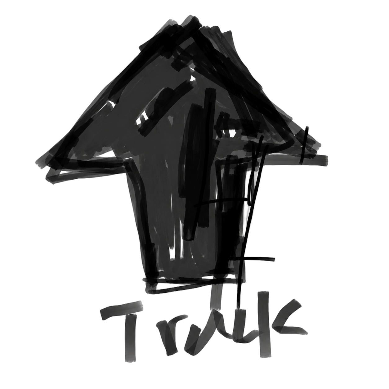 Trackup hand-drawn logo — a black marker arrow pointing up with the word TRACK underneath